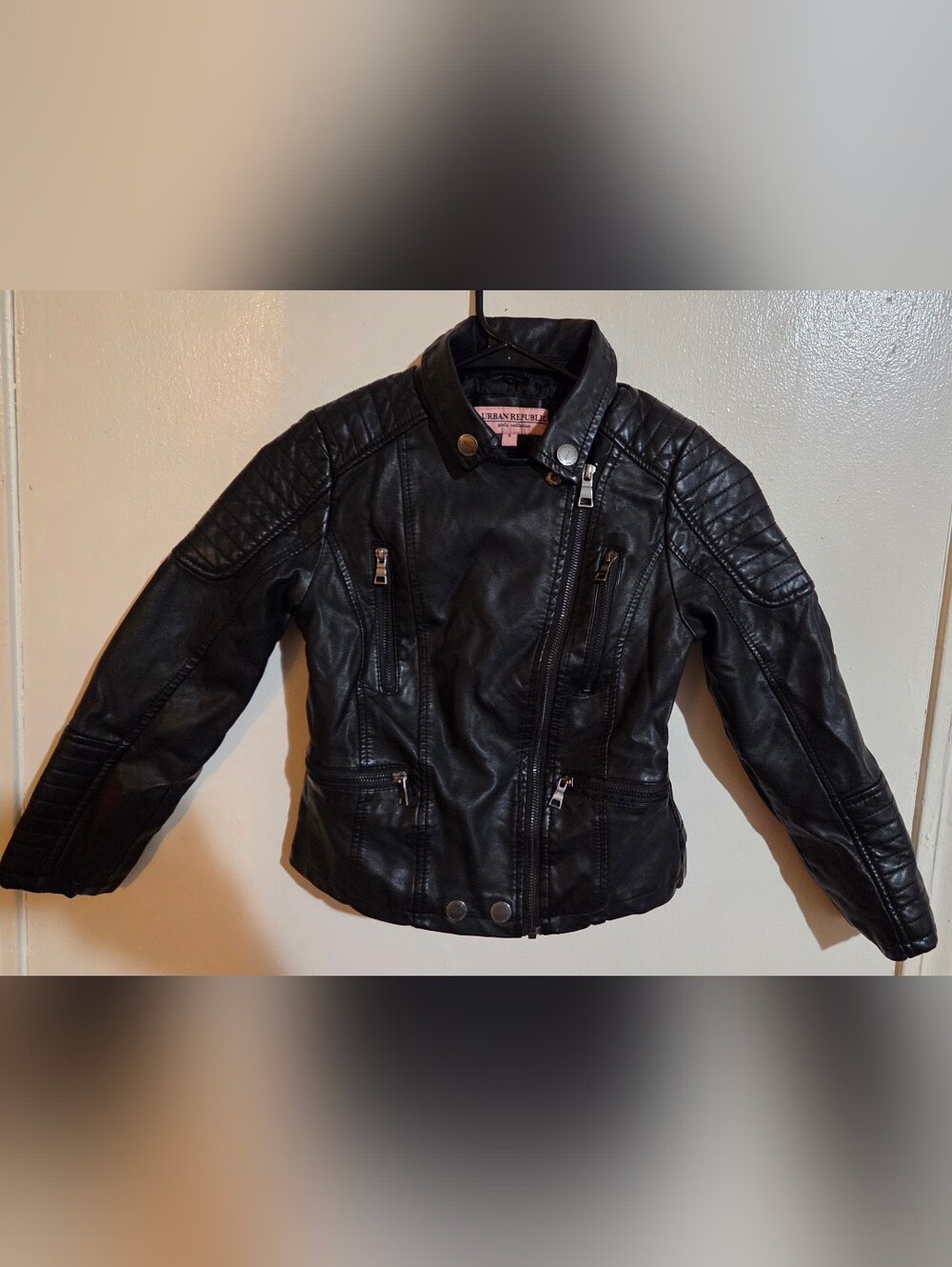 Urban Republic Girls Black Faux Leather Biker Jacket Size 8